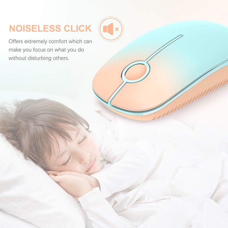 Unipows Wireless Mouse - 2.4G Slim Portable Computer Mouse with Nano Receiver, Less Noise Mobile Optical Mice for Notebook, PC, Laptop, Computer, Mac (Gradient Orange to Mint Green) - Image 3